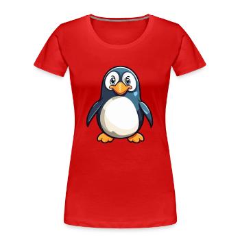 penguin Cartoon Kawaii Watercolor Illustration - Women's Premium Organic T-Shirt - red - Front - Mia (176cm)