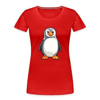 Penguin Cartoon Kawaii Watercolor Illustration - Women's Premium Organic T-Shirt - red - Front - Mia (176cm)