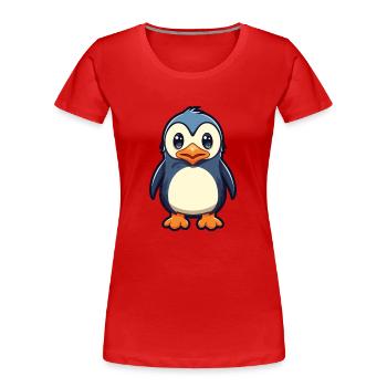 Penguin Cartoon Kawaii Watercolor Illustration - Women's Premium Organic T-Shirt - red - Front - Mia (176cm)