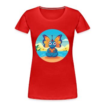 Schmetterlingskarikatur Yoga Strand Sommer Illustration - Frauen Premium Bio T-Shirt - Rot - Vorne - Mia (176cm)