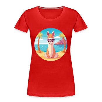 Lama Cartoon Yoga Beach Illustration d’été - T-shirt bio Premium Femme - rouge - Devant - Mia (176cm)