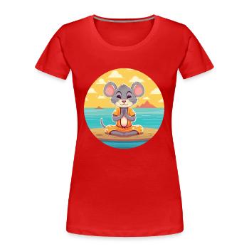 Souris Cartoon Yoga Beach Illustration d’été - T-shirt bio Premium Femme - rouge - Devant - Mia (176cm)