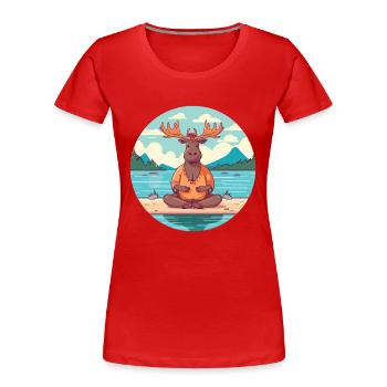 Moose Cartoon Yoga Beach Summer Illustration - Women's Premium Organic T-Shirt - red - Front - Mia (176cm)