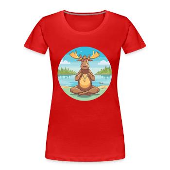 Moose Cartoon Yoga Beach Summer Illustration - Women's Premium Organic T-Shirt - red - Front - Mia (176cm)