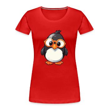 Penguin With Glasses Cartoon Kawaii Illustration - Women's Premium Organic T-Shirt - red - Front - Mia (176cm)