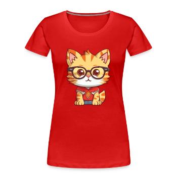 Kitten Wearing Glasses Cartoon Kawaii Illustration - Women's Premium Organic T-Shirt - red - Front - Mia (176cm)