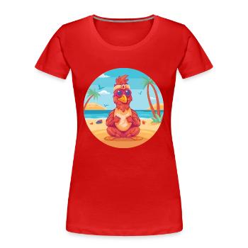 Coq Cartoon Yoga Plage Illustration D’été - T-shirt bio Premium Femme - rouge - Devant - Mia (176cm)