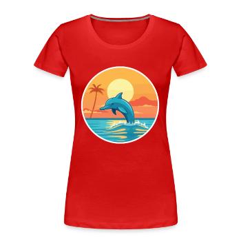 Dolphin Funny Cartoon Kawaii Beach Illustration - Women's Premium Organic T-Shirt - red - Front - Mia (176cm)