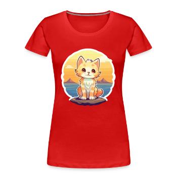Kitten Funny Cartoon Kawaii Beach Illustration - Women's Premium Organic T-Shirt - red - Front - Mia (176cm)