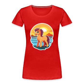 Ponny Funny Cartoon Kawaii Beach Illustration - T-shirt bio Premium Femme - rouge - Devant - Mia (176cm)
