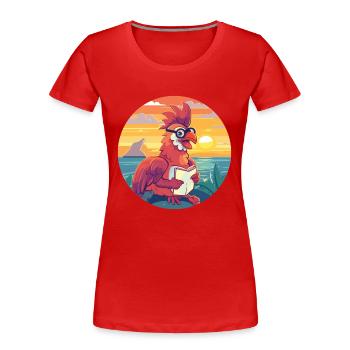 Coq Mignon Drôle Dessin Animé Kawaii Livre Plage - T-shirt bio Premium Femme - rouge - Devant - Mia (176cm)