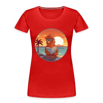 Coq Mignon Drôle Dessin Animé Kawaii Livre Plage - T-shirt bio Premium Femme - rouge - Devant - Mia (176cm)
