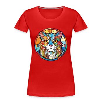 Illustration d’aquarelle colorée American Curl Cat - T-shirt bio Premium Femme - rouge - Devant - Mia (176cm)