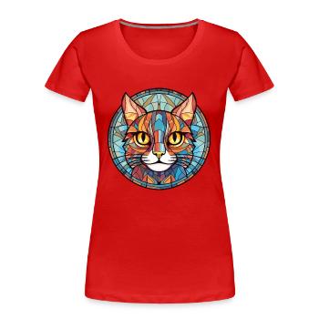 Pixie Bob Katze bunte Aquarell Haustier Illustration - Frauen Premium Bio T-Shirt - Rot - Vorne - Mia (176cm)