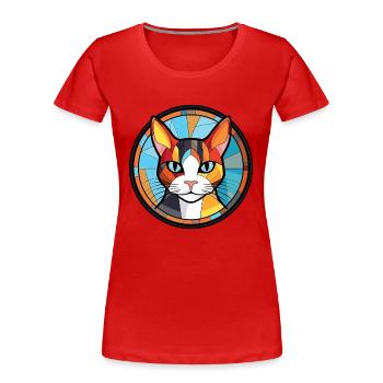 Japanische Bobtail-Katze Bunte Aquarell-Karikatur - Frauen Premium Bio T-Shirt - Rot - Vorne - Mia (176cm)