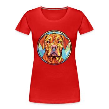 Frisian Pointing Dog Breed Watercolor Illustration - Women's Premium Organic T-Shirt - red - Front - Mia (176cm)