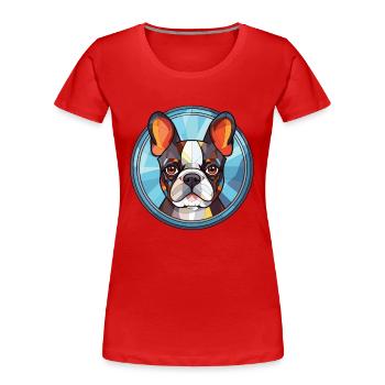 Boston Terrier Hunderasse Aquarell Illustration - Frauen Premium Bio T-Shirt - Rot - Vorne - Mia (176cm)