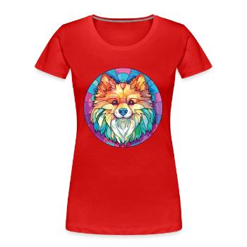 Pommersche Hunderasse Aquarell Glas Illustration - Frauen Premium Bio T-Shirt - Rot - Vorne - Mia (176cm)
