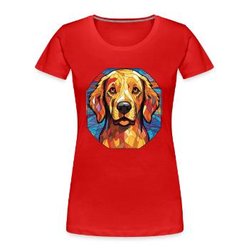 Golden Retriever Dog Breed Watercolor Illustration - Women's Premium Organic T-Shirt - red - Front - Mia (176cm)