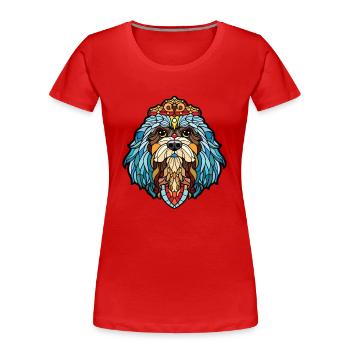 Chinese Imperial Dog Breed Watercolor Illustration - Women's Premium Organic T-Shirt - red - Front - Mia (176cm)