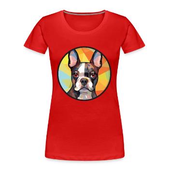Boston Terrier Hunderasse Aquarell Illustration - Frauen Premium Bio T-Shirt - Rot - Vorne - Mia (176cm)