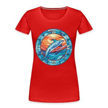 Dolphin Colorful Watercolor Animal Illustration - Women's Premium Organic T-Shirt - red - Front - Mia (176cm)