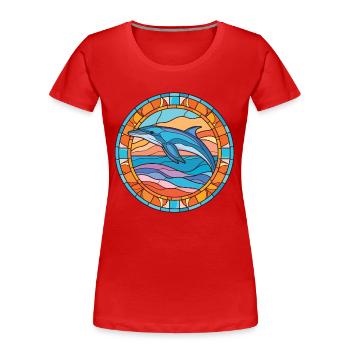 Dolphin Colorful Watercolor Animal Illustration - Women's Premium Organic T-Shirt - red - Front - Mia (176cm)
