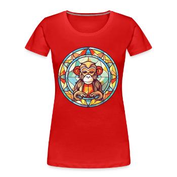 Affe buntes Aquarell Tier Haustier Illustration - Frauen Premium Bio T-Shirt - Rot - Vorne - Mia (176cm)