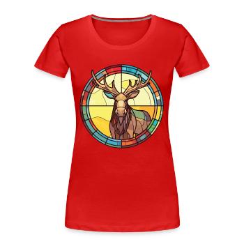 Moose Colorful Watercolor Animal Pet Illustration - Women's Premium Organic T-Shirt - red - Front - Mia (176cm)