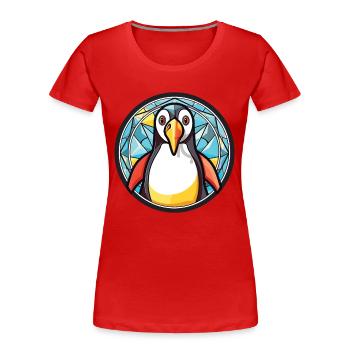 Penguin Colorful Watercolor Animal Illustration - Women's Premium Organic T-Shirt - red - Front - Mia (176cm)