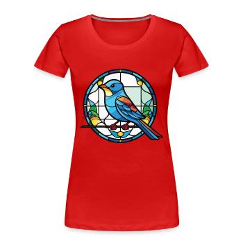 Blauer Vogel Buntes Aquarell Tier Illustration - Frauen Premium Bio T-Shirt - Rot - Vorne - Mia (176cm)