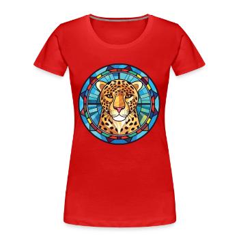 Illustration animale aquarelle colorée léopard - T-shirt bio Premium Femme - rouge - Devant - Mia (176cm)