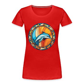 Dolphin Colorful Watercolor Animal Illustration - Women's Premium Organic T-Shirt - red - Front - Mia (176cm)