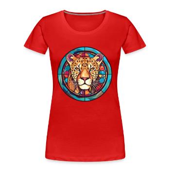 Illustration animale aquarelle colorée léopard - T-shirt bio Premium Femme - rouge - Devant - Mia (176cm)
