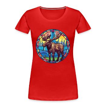 Moose Colorful Watercolor Animal Pet Illustration - Women's Premium Organic T-Shirt - red - Front - Mia (176cm)