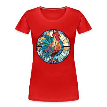 Coq aquarelle colorée illustration animale - T-shirt bio Premium Femme - rouge - Devant - Mia (176cm)
