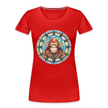Affe buntes Aquarell Tier Haustier Illustration - Frauen Premium Bio T-Shirt - Rot - Vorne - Mia (176cm)