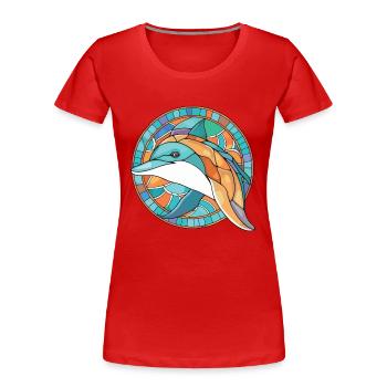 Dolphin Colorful Watercolor Animal Illustration - Women's Premium Organic T-Shirt - red - Front - Mia (176cm)