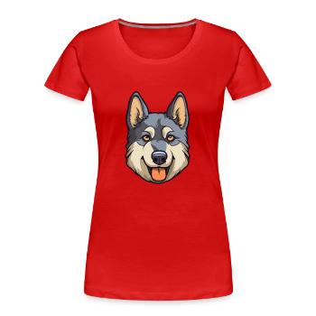 Norwegian Elkhound Dog Breed Cartoon Kawaii Illust - Women's Premium Organic T-Shirt - red - Front - Mia (176cm)