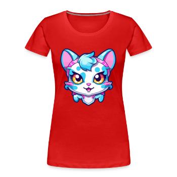 Hantilly Tiffany Katze Aquarell Cartoon Kawaii - Frauen Premium Bio T-Shirt - Rot - Vorne - Mia (176cm)