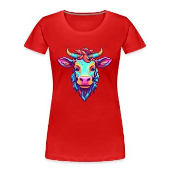 Vache Aquarelle Colorée Dessin Animé Kawaii Animal - T-shirt bio Premium Femme - rouge - Devant - Mia (176cm)