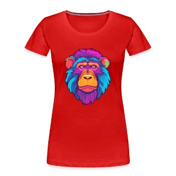 Babouin Aquarelle Colorée Dessin Animé Kawaii Animal - T-shirt bio Premium Femme - rouge - Devant - Mia (176cm)