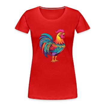 Coq Aquarelle colorée Cartoon Kawaii Animal - T-shirt bio Premium Femme - rouge - Devant - Mia (176cm)