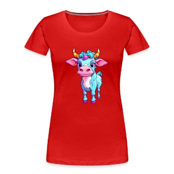 Vache Aquarelle Colorée Dessin Animé Kawaii Animal - T-shirt bio Premium Femme - rouge - Devant - Mia (176cm)