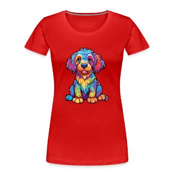 Chien Aquarelle Colorée Dessin Animé Kawaii Animal - T-shirt bio Premium Femme - rouge - Devant - Mia (176cm)