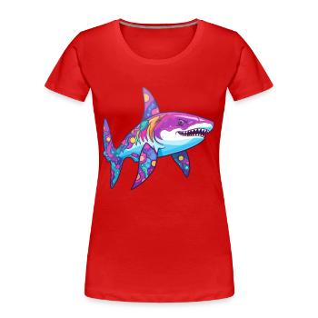 Requin Aquarelle Colorée Dessin Animé Kawaii Animal - T-shirt bio Premium Femme - rouge - Devant - Mia (176cm)