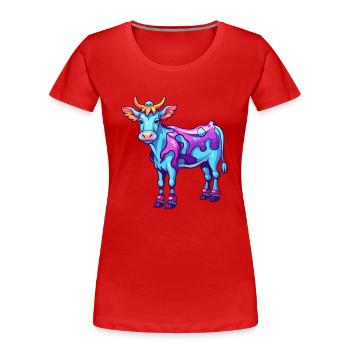 Vache Aquarelle Colorée Dessin Animé Kawaii Animal - T-shirt bio Premium Femme - rouge - Devant - Mia (176cm)