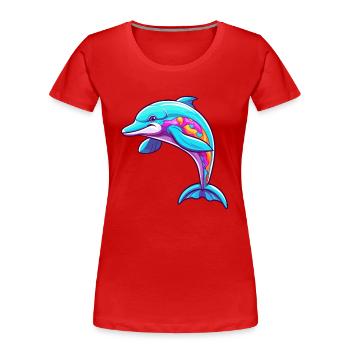 Dolphin Colorful Watercolor Cartoon Kawaii Animal - Women's Premium Organic T-Shirt - red - Front - Mia (176cm)