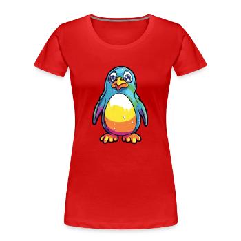 Penguin Colorful Watercolor Cartoon Kawaii Animal - Women's Premium Organic T-Shirt - red - Front - Mia (176cm)