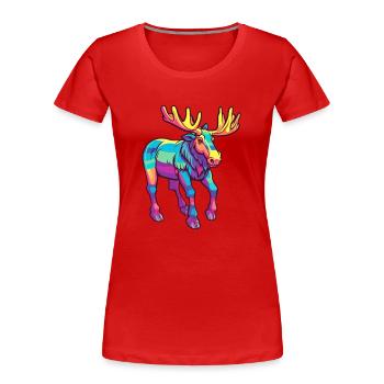 Moose Colorful Watercolor Cartoon Kawaii Animal - Women's Premium Organic T-Shirt - red - Front - Mia (176cm)